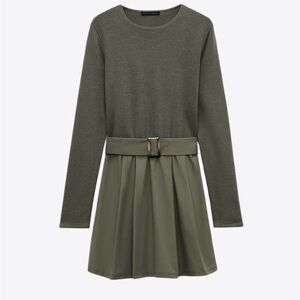 BRAND NEW with tags! ZARA Khaki Long Sleeve Dress with Belt S